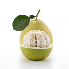 Pomelo Fruit Freshly peeled citrus and a whole fruit on white background studio shot