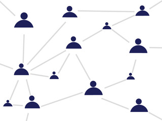 Network connection graphic with person icons linked by lines. Clean minimal communication concept.