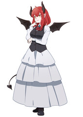 悪魔の翼と尻尾と角を持った女の子