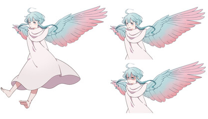腕が翼になっているハーピーの女の子表情セット
