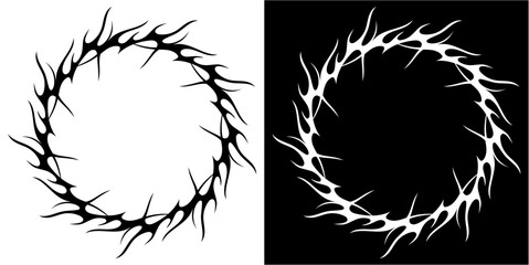 Circular Neo Tribal Y2K Gothic Vector Ideal for music album covers, tattoo design, posters, and graphics requiring a retro-futuristic, stylized, edgy aesthetic.