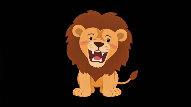 Cute Lion cartoon on black background 