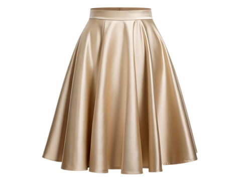 Golden satin midi skirt isolated on transparent background, elegant and stylish
