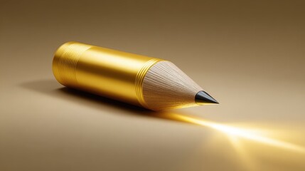Innovative Golden Pencil with Glowing Tip on Sleek Brown Background