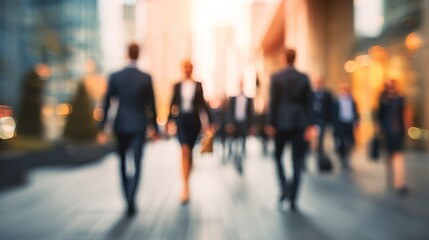 Fototapeta premium Blurred of businesspeople walking in business district. High quality