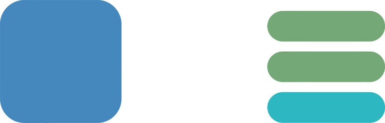 Obraz premium Blue box and three green rounded buttons on a clean white background