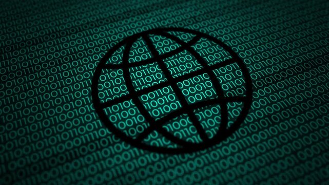 Digital world design with binary code in cyan and black colors