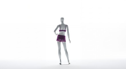 Mannequin in Purple Lacy Lingerie Set Against a Clean White Background