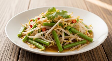 Serving Stir Fried Bean Sprouts and Green Beans Asian Food