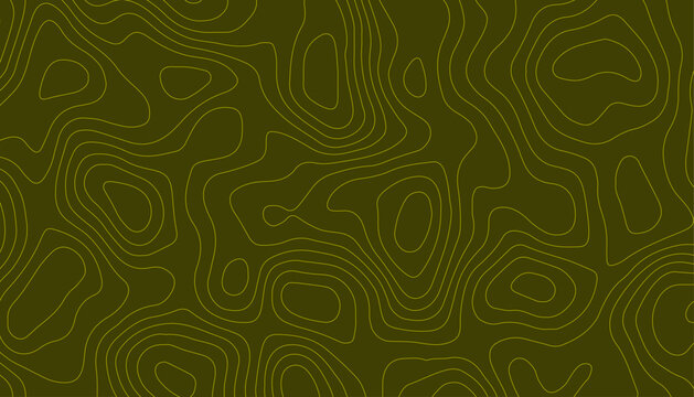 Seamless olive green topographic map pattern with thin, light contour lines.