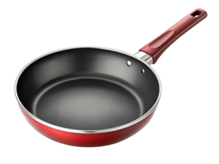 Red frying pan with nonstick coating isolated on transparent background