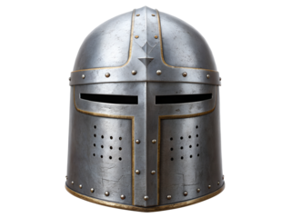 Medieval knight helmet isolated on transparent background, a symbol of protection