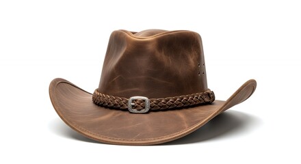 Brown Leather Cowboy Hat with Braided Band for Western Style