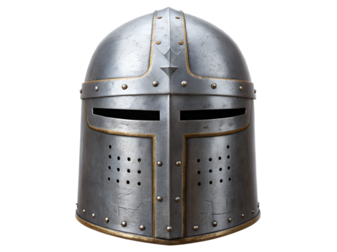 Medieval knight helmet isolated on transparent background, a symbol of protection