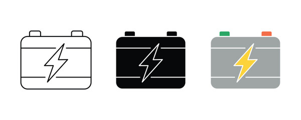 Car battery icon set vector on white background. energy, power, electricity, charge, symbol.
