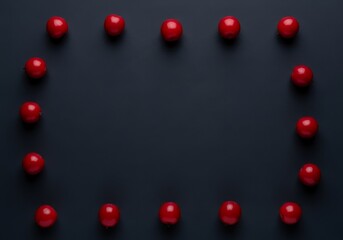Red Cherries Border Frame on Dark Background - Fresh Fruit Food Photography