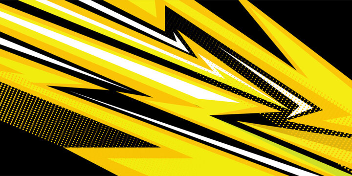 Yellow and black abstract background with sharp diagonal lines and halftone dots. Dynamic comic-style design suitable for sports, gaming, energy themes, posters, banners, and modern digital artwork.
