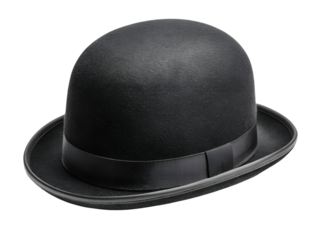 Classic black bowler hat isolated on transparent background, a timeless accessory