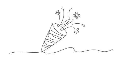 Single line illustration of a bursting confetti popper, symbolizing happiness, success, and special celebratory moments.