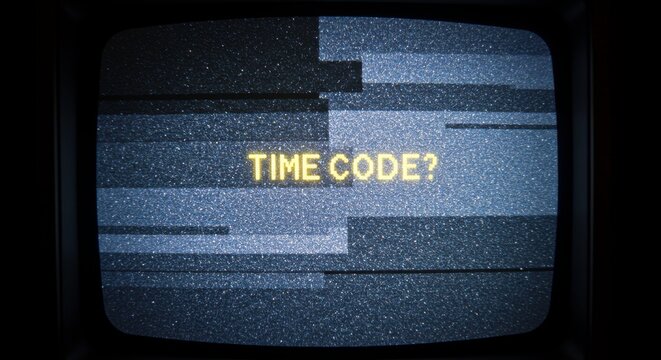 Distorted TV Screen Displaying Time Code Message with Static Interference - Powered by Adobe