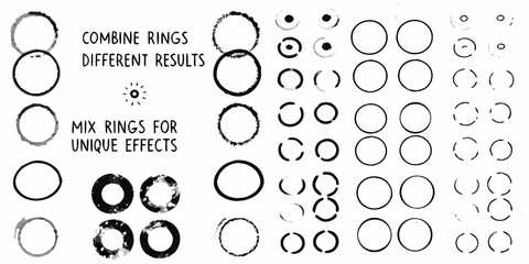 Collection of abstract circular brush stroke elements and geometric shapes for design and creative projects