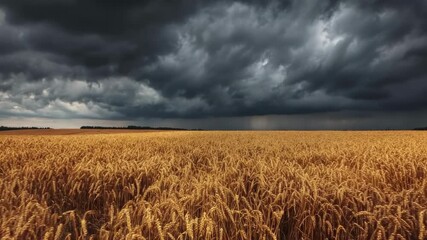 Dark dramatic storm clouds gathering over a vast golden field of ripe wheat - Powered by Adobe
