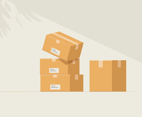 Stack of cardboard boxes ready for shipping and delivery