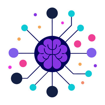 Abstract brain network with colorful connected dots silhouette