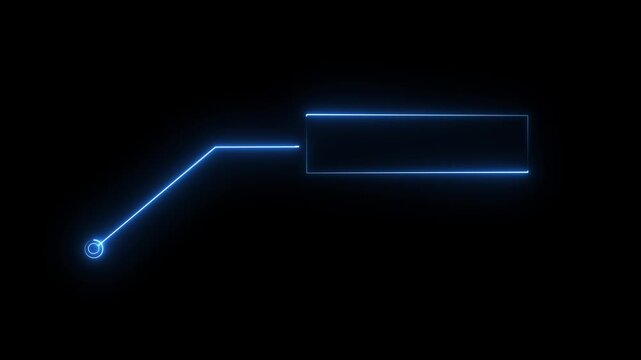 Animated blue neon line HUD callout graphic with pointer and rectangular data box. Abstract UI element. Digital display. Futuristic overlay. 4K motion graphic.