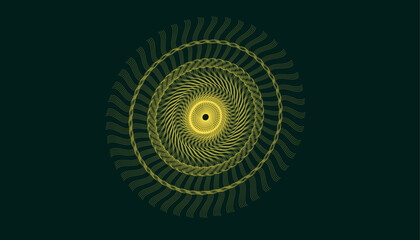 Abstract yellow and dark green spiral pattern, featuring concentric, textured rings.