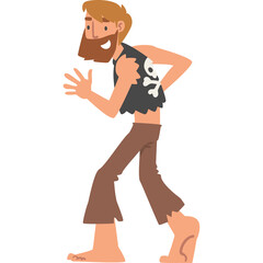 Cartoon Pirate Man With Beard Walking Barefoot Wearing Tattered Shirt With Skull Design On Transparent Background