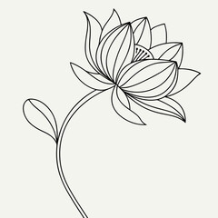 A delicate lotus flower illustration isolated on, showcasing its elegant petals and stem in a minimalist design, perfect for botanical themes