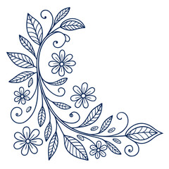 Delicate floral corner design isolated on, featuring daisylike flowers and leafy vines, perfect for adding a whimsical and natural touch to projects