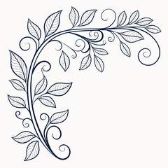 Elegant floral corner design isolated on, featuring delicate leaves and swirls, perfect for adding a touch of nature to your designs