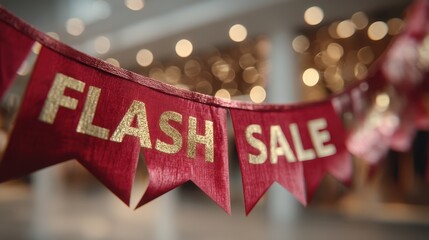 A festive banner displays "FLASH SALE" in gold lettering, set against a blurred background of soft, warm lights.