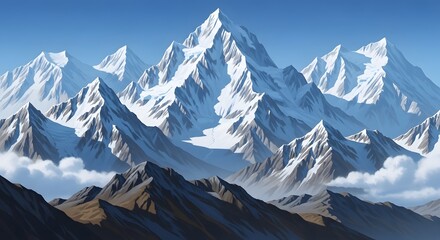 Mountain Peaks in Remote Alpine Range, Nature Landscape Photography, Clear Sky, Panoramic View, Majestic Environment