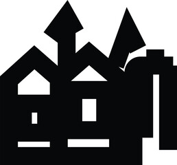 Black & White Spooky Haunted House Silhouette Vector Graphic: Halloween, Gothic Architecture, Creepy Mansion Clipart for Design Projects