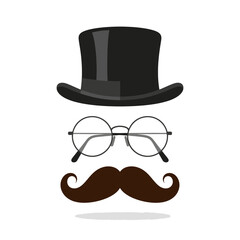 Gentleman Face Icon with Hat, Glasses, and Mustache – Vintage Silhouette Vector