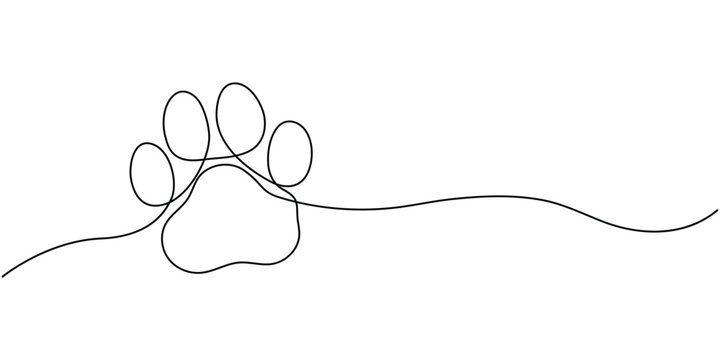 Paw continuous one line drawing minimalist style isolated outline vector illustration.