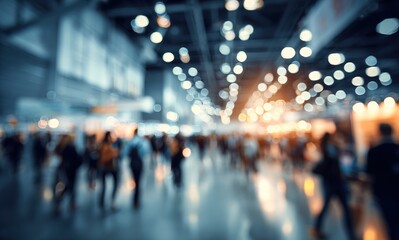 Abstract blurred people at exhibition hall of expo event trade show. Business convention show or job fair. Business concept background. High quality