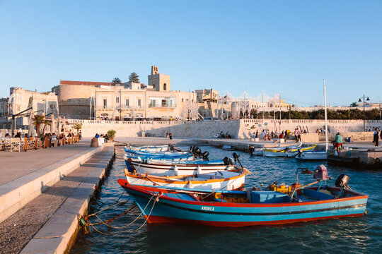 Fishing boats at sunset, Otranto, Salento, Apulia, Italy