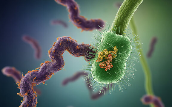 Detailed 3D rendering of bacteria cells showing their structure and components for scientific and medical illustration