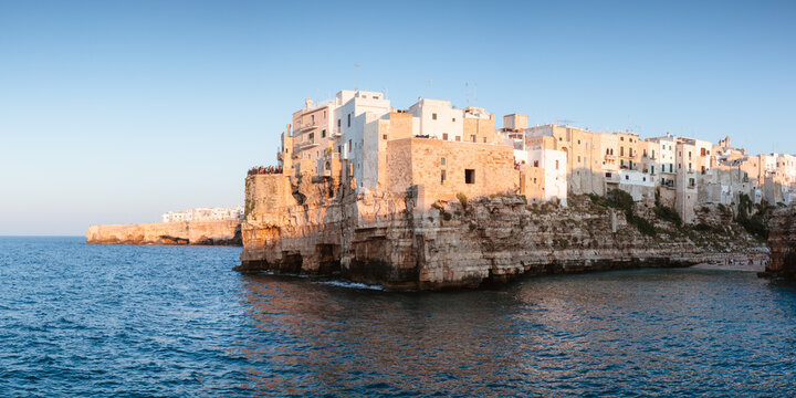 Panoramic sunset over Polignano a mare, Apulia, Italy