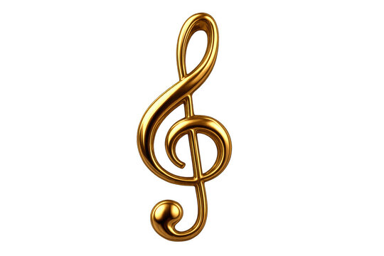 Golden treble clef representing music, harmony, sound, symphony, and melody on a transparent background