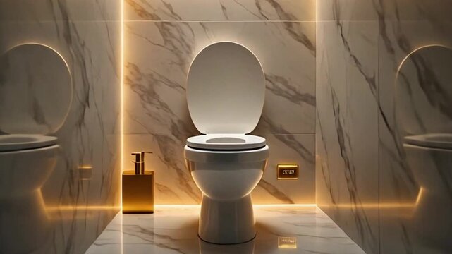 Elegant toilet in a modern bathroom with marble walls and soft lighting creating a luxurious and clean atmosphere perfect for interior design and home improvement projects