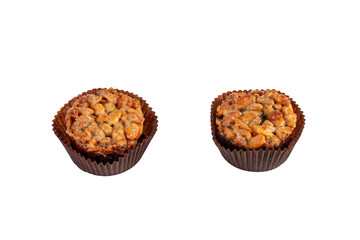 Toffee cake, a close up of homemade caramel nut chocolate cake bakery isolated on transparent background.