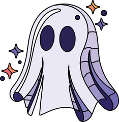Obraz premium Friendly cartoon ghost vector illustration with sparkling stars for Halloween and spooky events