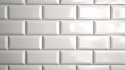 Obraz premium Glossy white subway tile backsplash for modern kitchen design