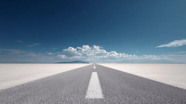 Long empty road stretching into the horizon under a clear sky - Powered by Adobe