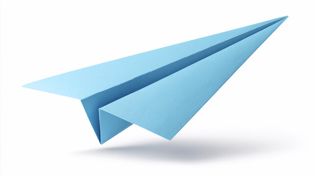 Blue paper airplane crafted with smooth folds and sharp edges